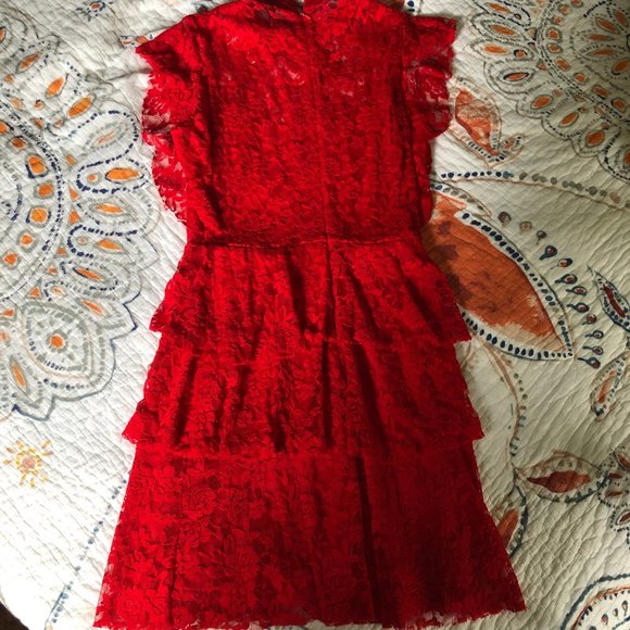 PrettyLittleThing Red Lace Ruffle Dress - Picture 3 of 3